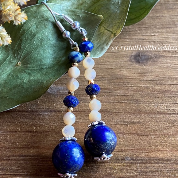 Genuine Mother of Pearl with Lapis lazuli Complete Jewelry Set - Picture 5 of 10